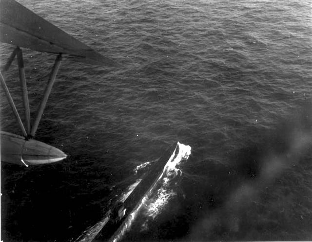 A German submarine under attack by Brazilian Air Force PBY Catalina, 31 July 1943