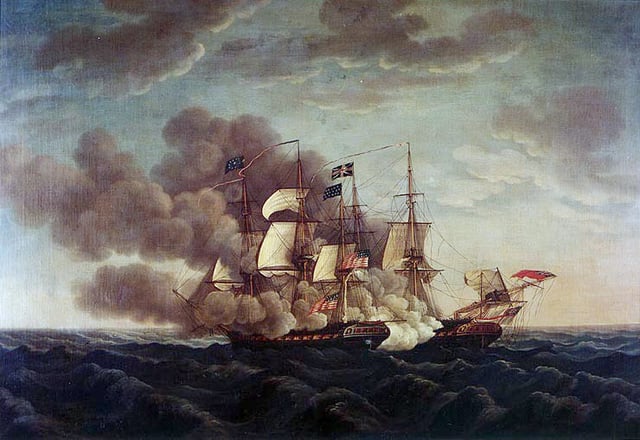 USS Constitution defeats HMS Guerriere in a single-ship engagement. The battle was an important victory for American morale.