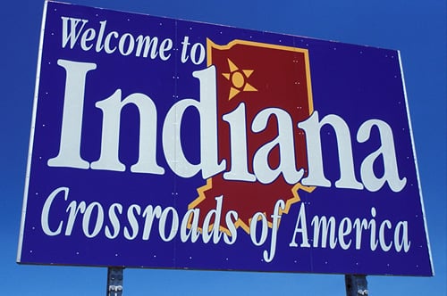 Indiana's welcome signs feature the state motto "Crossroads of America."