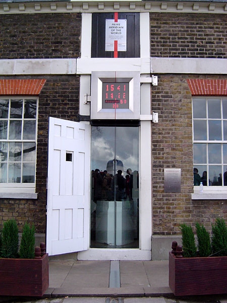 The astronomic prime meridian at Greenwich, England. The geodetic prime meridian is actually 102.478 meters east of this point since the adoption of WGS84.