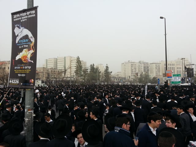 Ultra-Orthodox demonstrators (over 300,000 took part), protesting for the right of Yeshiva students to avoid conscription to the Israeli Army. Jerusalem, 2 March 2014.