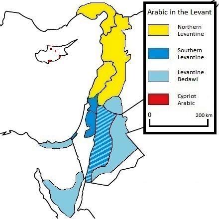 Map representing the distribution of the Arabic dialects in the area of the Levant.