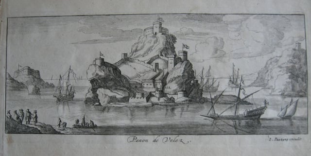 1692 engraving of the Peñón de Vélez de la Gomera, by Lucas Vostermans of Antwerp