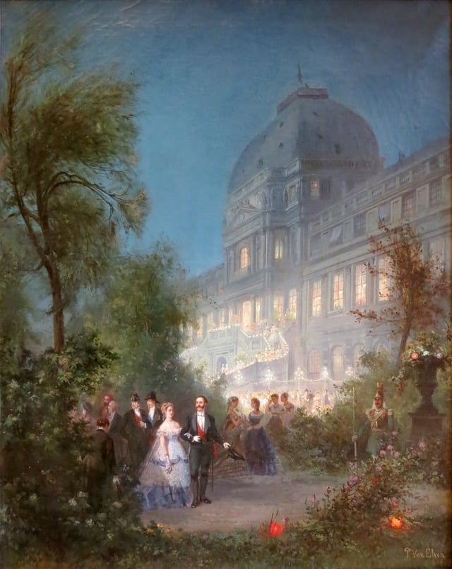 The Tuileries Palace during the gala soirée of 10 June 1867, hosted by Napoleon III for the sovereigns attending the Paris International Exhibition of 1867.
