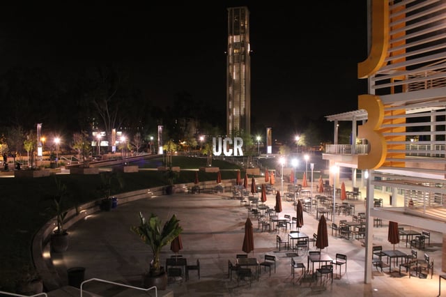 UCR Bell Tower at night