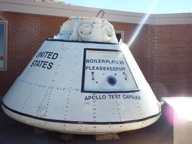 An Apollo boilerplate command module is on exhibit in the Meteor Crater Visitor Center in Winslow, Arizona.