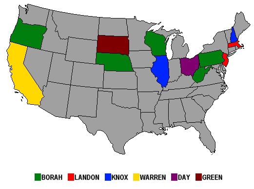 Few states had presidential primaries in 1936. Those won by Borah are in green.