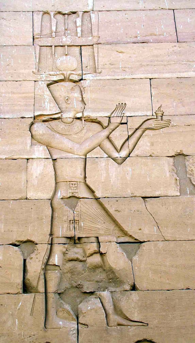 Augustus in an Egyptian-style depiction, a stone carving of the Kalabsha Temple in Nubia