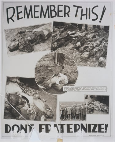 American propaganda poster, using images of concentration camp victims to warn against "fraternization"