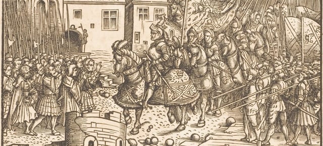 Der Weisskunig: Maximilian on horseback in besieged town