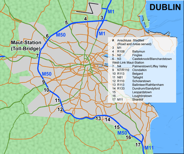 The M50 motorway surrounding Dublin