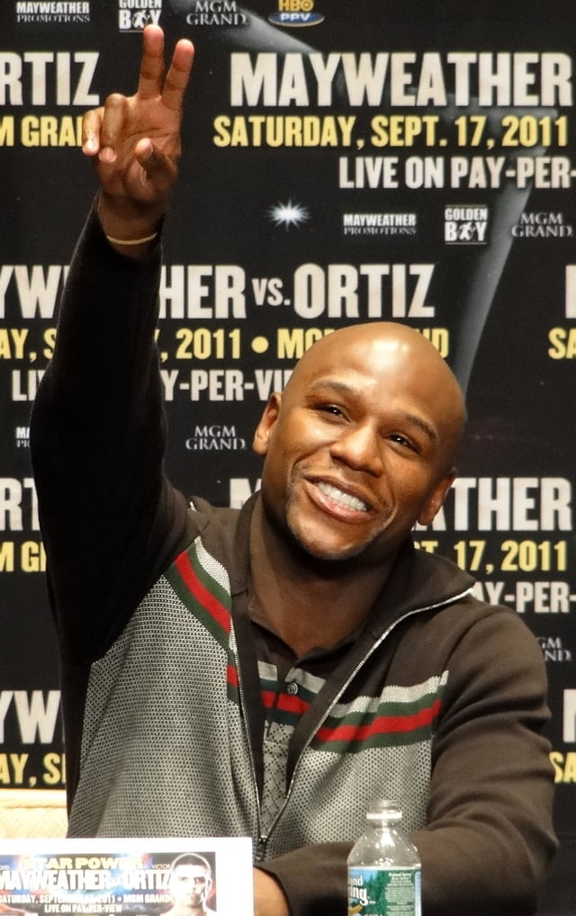 Mayweather photographed at the Mayweather-Ortiz press conference on June 28, 2011