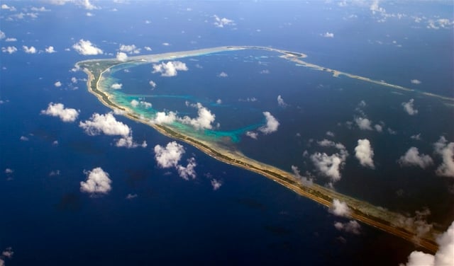 Aerial view of Majuro, one of the many atolls that make up the Marshall Islands