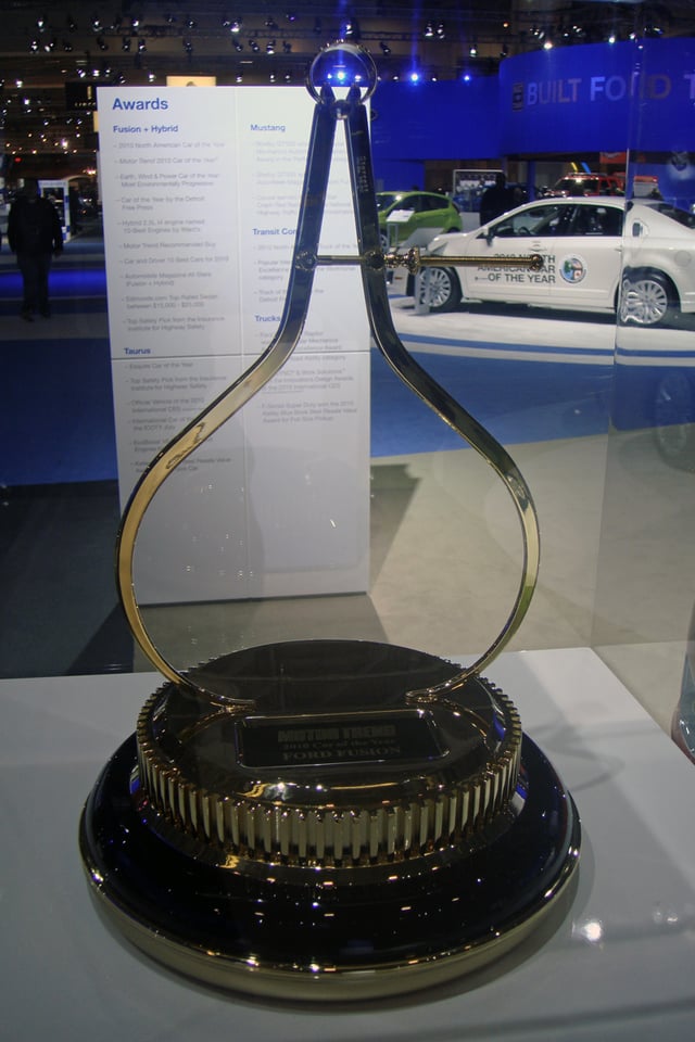 2010 Motor Trend Car of the Year trophy won by the Ford Fusion line-up exhibited at the 2010 Washington Auto Show.