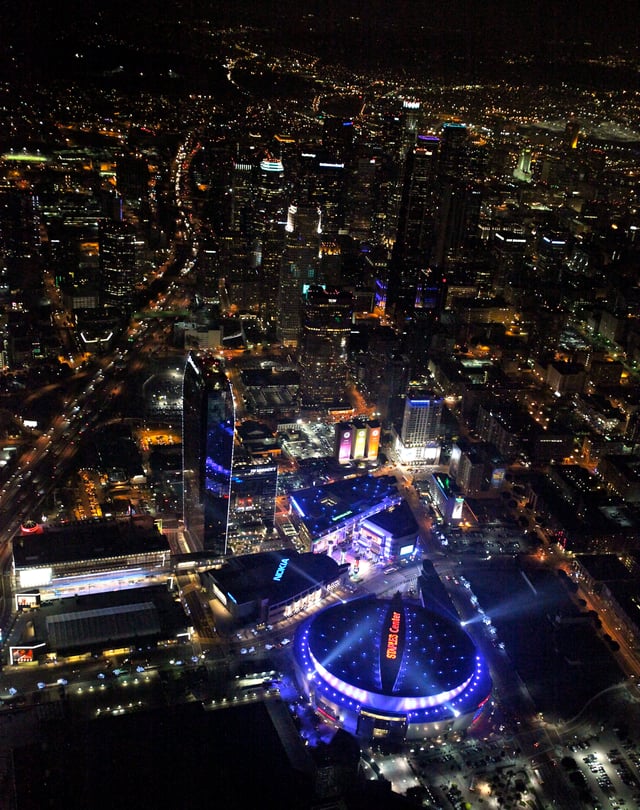 Night view of Staples Center and L.A. Live