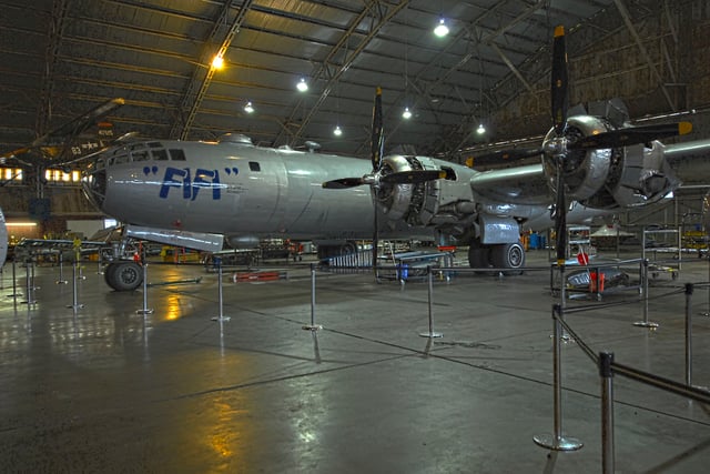 The flyable B-29 FIFI undergoing maintenance at the Vintage Flying Museum at Fort Worth Meacham International Airport in October of 2015.