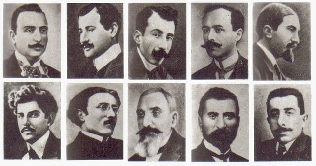 Some Armenian intellectuals arrested on 24 April 1915, and following weeks, then deported and killed.