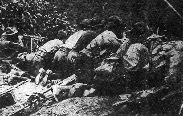 Battle of Blair Mountain 1921; a Marlin machine gun with fitted gun-barrel heat sink at the far left.