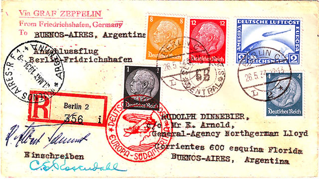 Flown German "First 1934 South America Flight" cover
