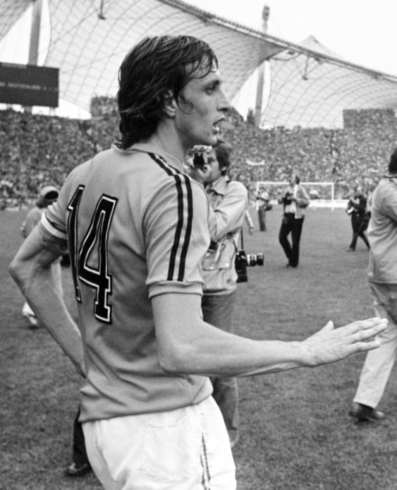 Cruyff wearing number 14, the number most identified with him.