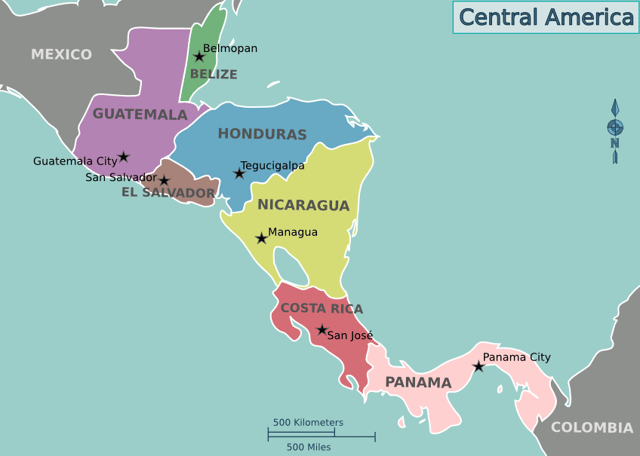 The seven countries of Central America and their capitals