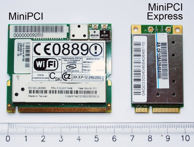 MiniPCI and MiniPCI Express cards in comparison