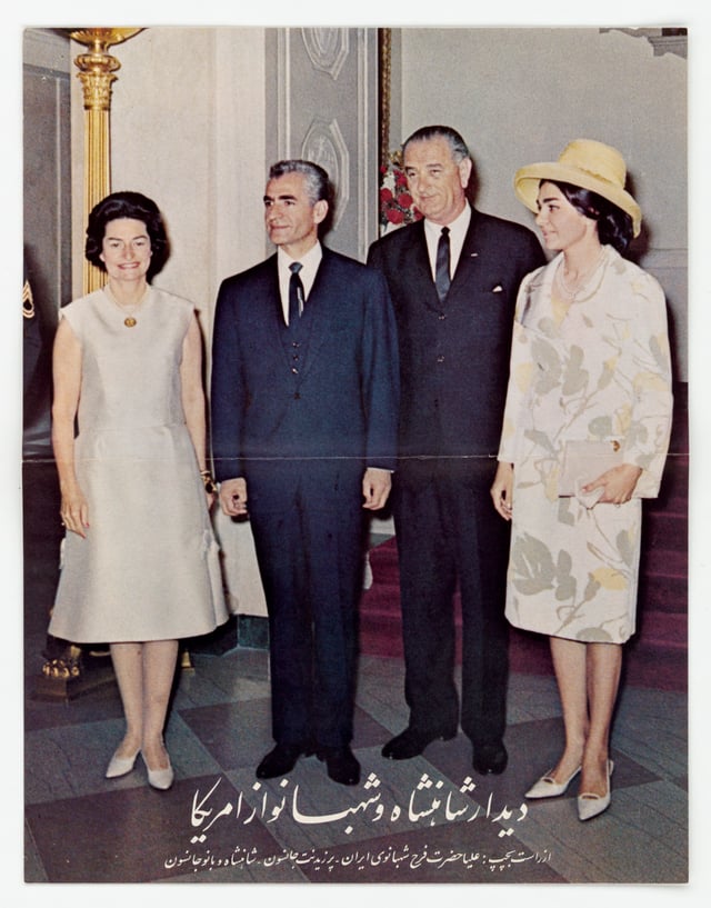 Shah of Iran Mohammad Reza Pahlavi and Queen Farah Pahlavi with the Johnsons on their visit to the United States