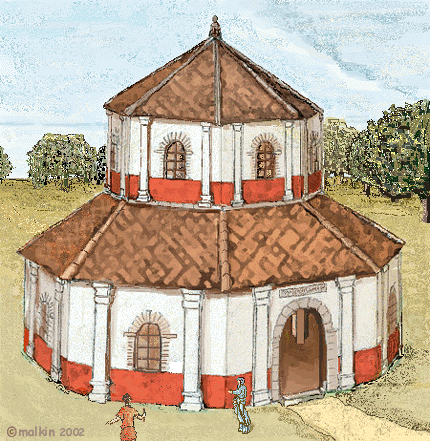 Artist's reconstruction of Pagans Hill Roman Temple, Somerset