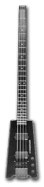 Early 1980s-era Steinberger headless bass. The tuning machines are at the heel of the instrument, where the bridge is usually located.