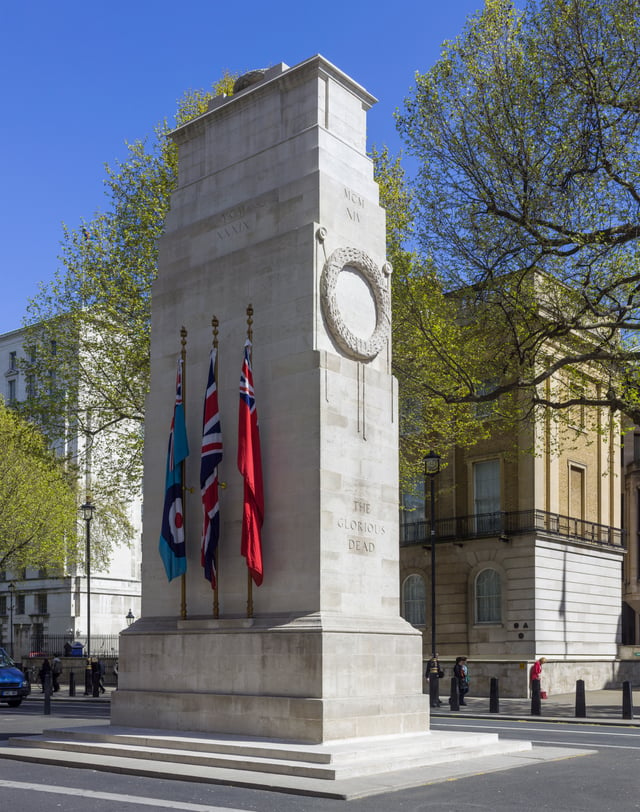 The Cenotaph, Whitehall, is a memorial to members of the British Armed Forces who died during the two World Wars.