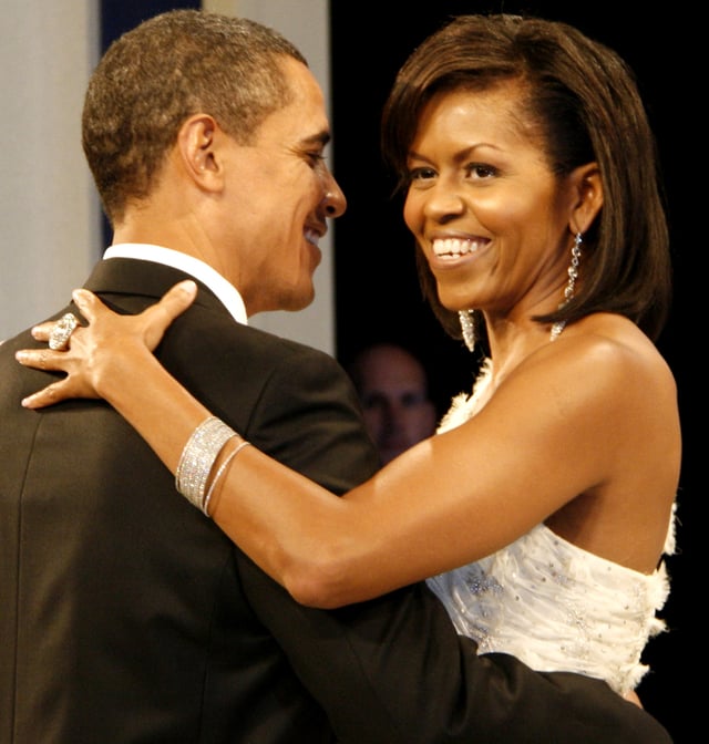 The Obamas dance at a presidential inaugural ball.