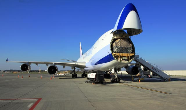China Airlines 747-400F with the nose cargo door open