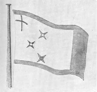 The flag hoisted at Ngāruawāhia on the proclamation of Pōtatau Te Wherowhero as Māori King, drawn in 1863