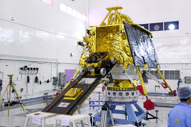 Rover Pragyan mounted on the ramp of Vikram lander