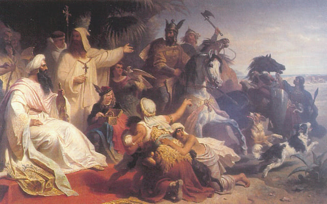 Harun al-Rashid receiving a delegation sent by Charlemagne
