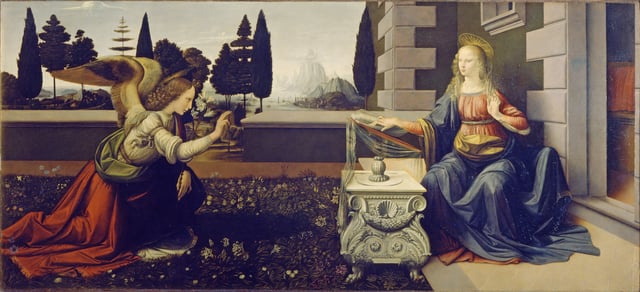 Annunciation (1475–1480), Uffizi, is thought to be Leonardo's earliest complete work