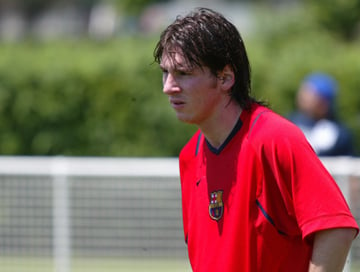 Messi during a training session with Barcelona in August 2006