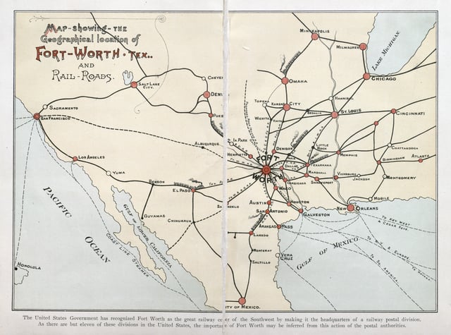 Map – showing – the Geographical location of Fort-Worth, Tex., and Rail-Roads, 1888