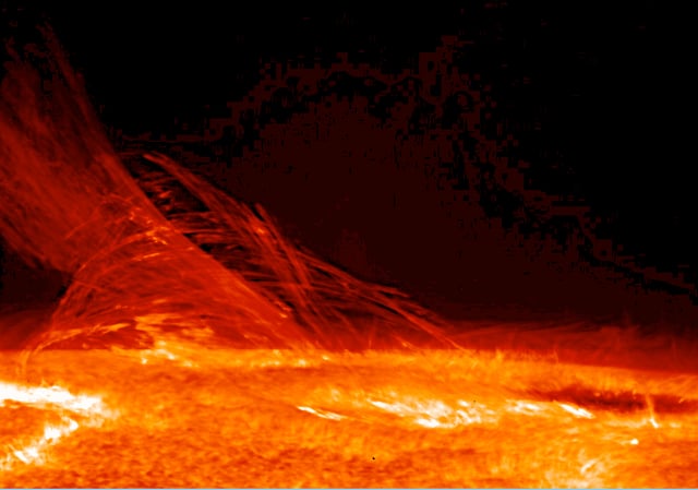 Taken by Hinode's Solar Optical Telescope on 12 January 2007, this image of the Sun reveals the filamentary nature of the plasma connecting regions of different magnetic polarity.