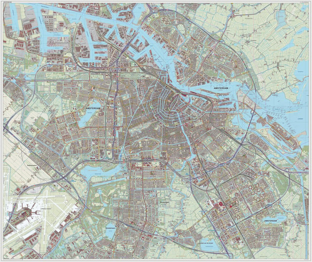 Topographic map of Amsterdam and its surrounding municipalities, 2014.