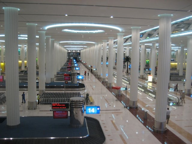 The baggage claim area in the arrivals hall of Terminal 3.