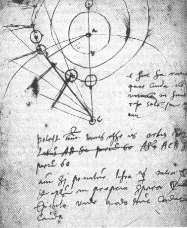 Brahe's notebook with his observations of the 1577 comet.