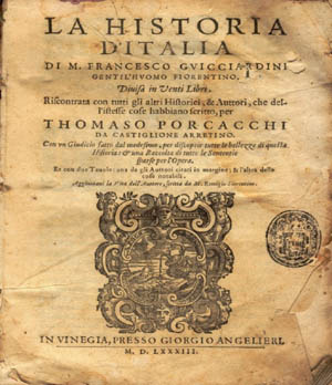 The title page to La Historia d'Italia