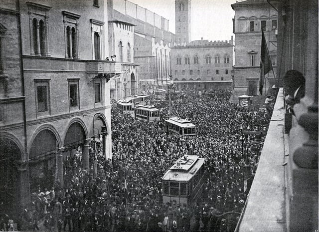 A pro-war demonstration in Bologna, Italy, 1914