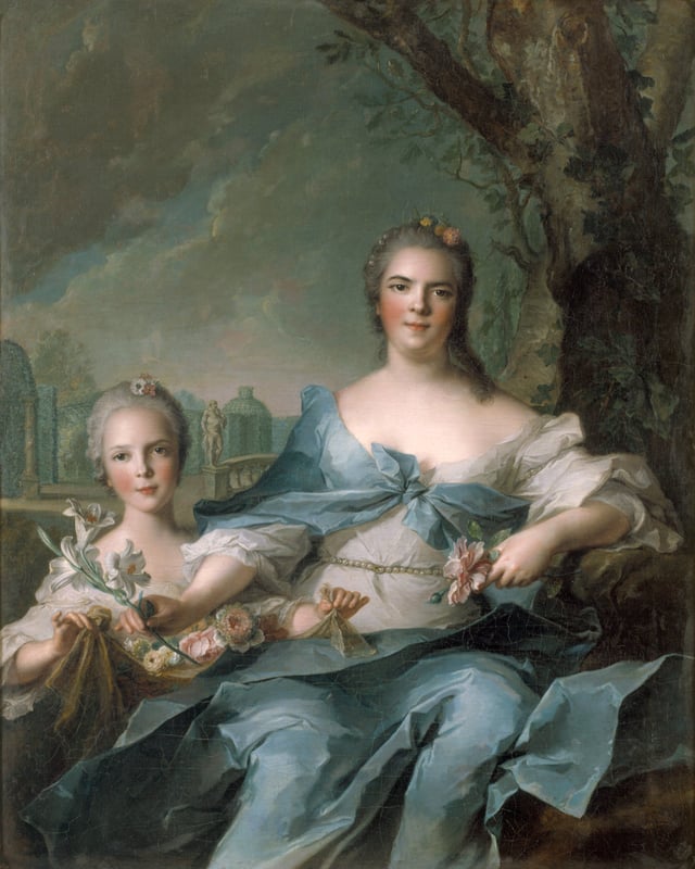 Élisabeth with her eldest daughter Isabella in Fontainebleau, by Jean-Marc Nattier.