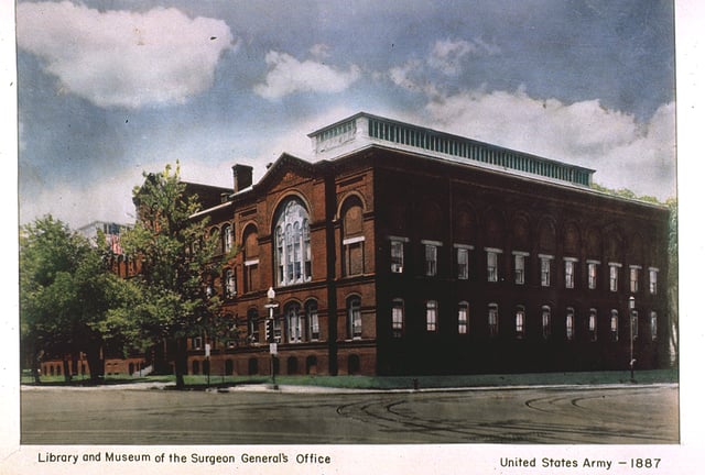 The Army Medical School was housed in the Army Medical Museum and Library building in Washington, DC, between 1893 and 1910.