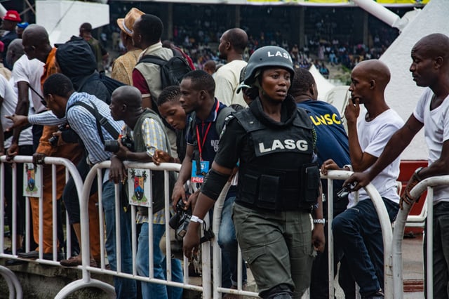 A Nigerian police officer at the Eyo festival in Lagos.