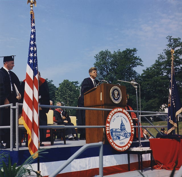 President John F. Kennedy delivers the commencement address at American University, June 10, 1963
