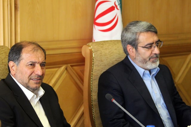 The current minister, Abdolreza Rahmani Fazli (right), and his predecessor, Mostafa Mohammad-Najjar