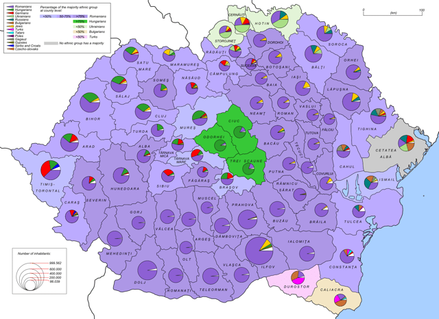 Ethnic map of the Kingdom of Romania based on the 1930 census data.